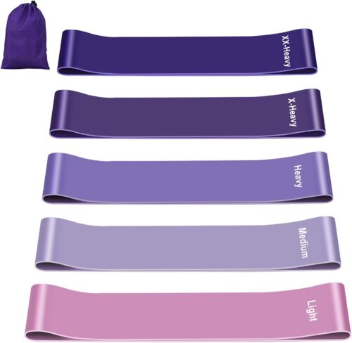 Fokky Fitnessbänder (5er -Set), 100% Naturlatex Fitnessband Mit Übungsanleitung Auf Deutsch & Tragebeutel -Widerstandsbänder Früms Gymnastikband für Muskelaufbau Pilates Yoger Yoger