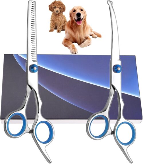 Hundeblüftung, gekrümmte Schere, Hundehundschere für Hunde, Hunde und Katzen, Sicherheitsspitze Pflegeschere, Edelstahl -Pelzschere für Hunde und Katzen (Schere Set)