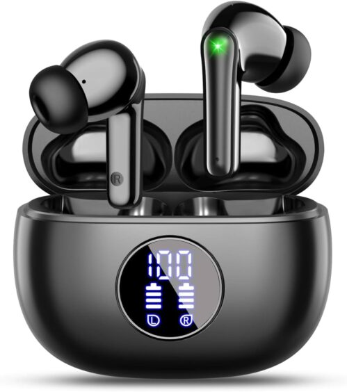 Bluetooth-Kopfhörer, drahtlose Bluetooth 5.3 In-Ear-Kopfhörer, 2024 drahtlose Kopfhörer, HiFi-Stereo-Ohrhörer, Ohrhörer mit 4 ENC-MIC, IPX7-wasserdichte Ohrhörer, LED-Display, USB-C