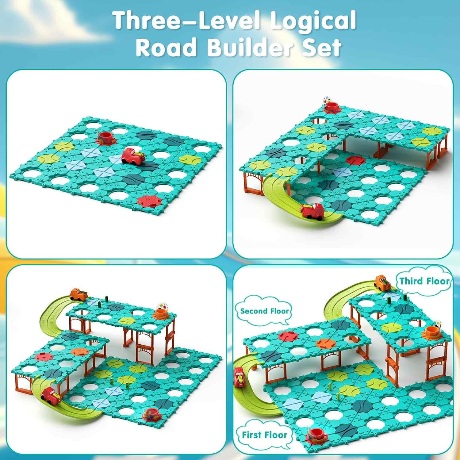 STEM -Brettspiele, Kinderspielzeug, logischer Straßenbauer, Straßenset mit drei Levels für Kinder, Montessori Logic Puzzle Set mit elektrischem Trolley, Kinderspielzeuggeschenk von 6 7 8 9 Jahre – Bild 2