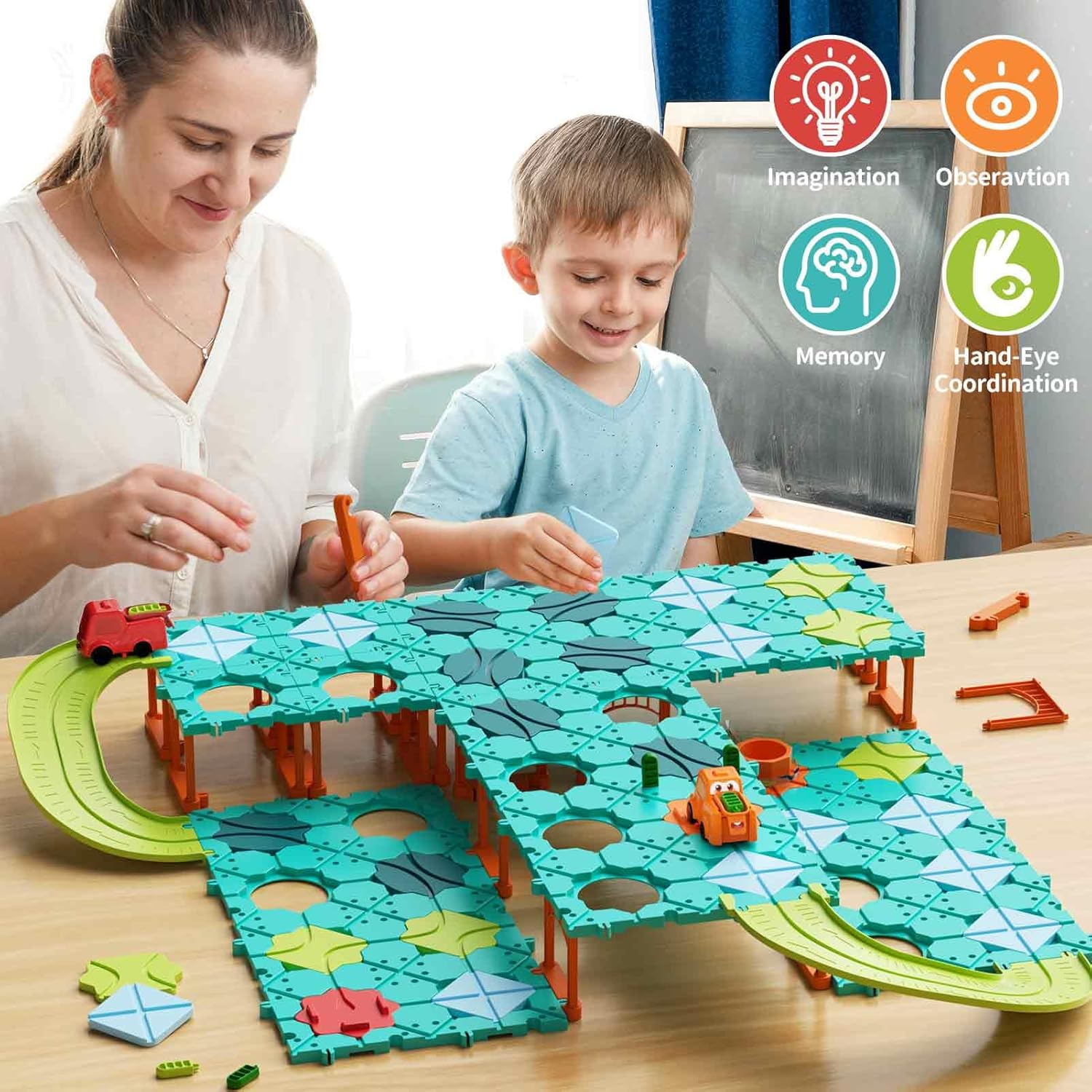 STEM -Brettspiele, Kinderspielzeug, logischer Straßenbauer, Straßenset mit drei Levels für Kinder, Montessori Logic Puzzle Set mit elektrischem Trolley, Kinderspielzeuggeschenk von 6 7 8 9 Jahre – Bild 4