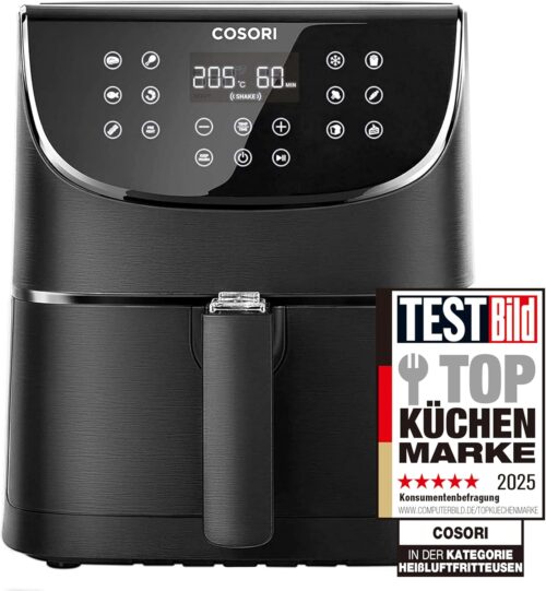 Coori Hot Air Fryer, 11-in-1, xxl, 5,5 l, mit Shake-Erinnerung, 100 Rezepte (englische Sprache nicht garantiert), 55% Energieeinsparung, spülmaschinenfeste Körbe