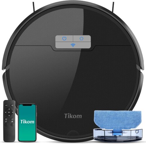 Tikom-Roboter-Staubsauger mit MOP-Funktion, 2-in-1, G8000 Pro-Staubsauger-Roboter, 4500pa Starker Saugleiste Roboter-Staubsauger, Selbstladung, WLAN, 150 Minuten max, ideal für Haustierhaare, Teppich, Teppich,