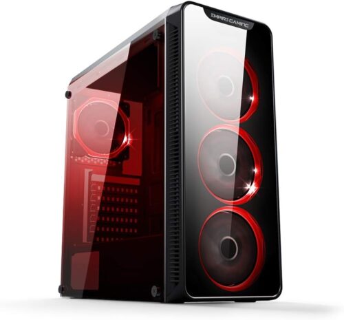 Empire Gaming Warmachine – PC Gamer – ATX MID -TOWER CASE- 4 LED RGB Dual Ring – Stille Lüfter: 11 Modus Hintergrundbeleuchtung – Temperierte Glasgesicht und Wände