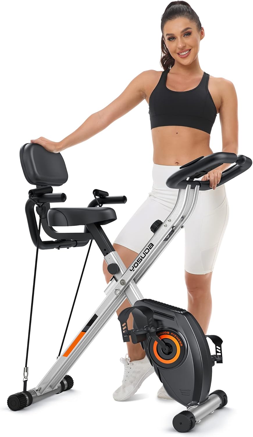 Yosuda 3-in-1-Falten-Training-Fahrrad, faltbares Übungsrad, 150 kg Ladungskapazität, platzsparendes Trainingrad mit integriertem Widerstandsband, 8 Magnetwiderstandsniveaus