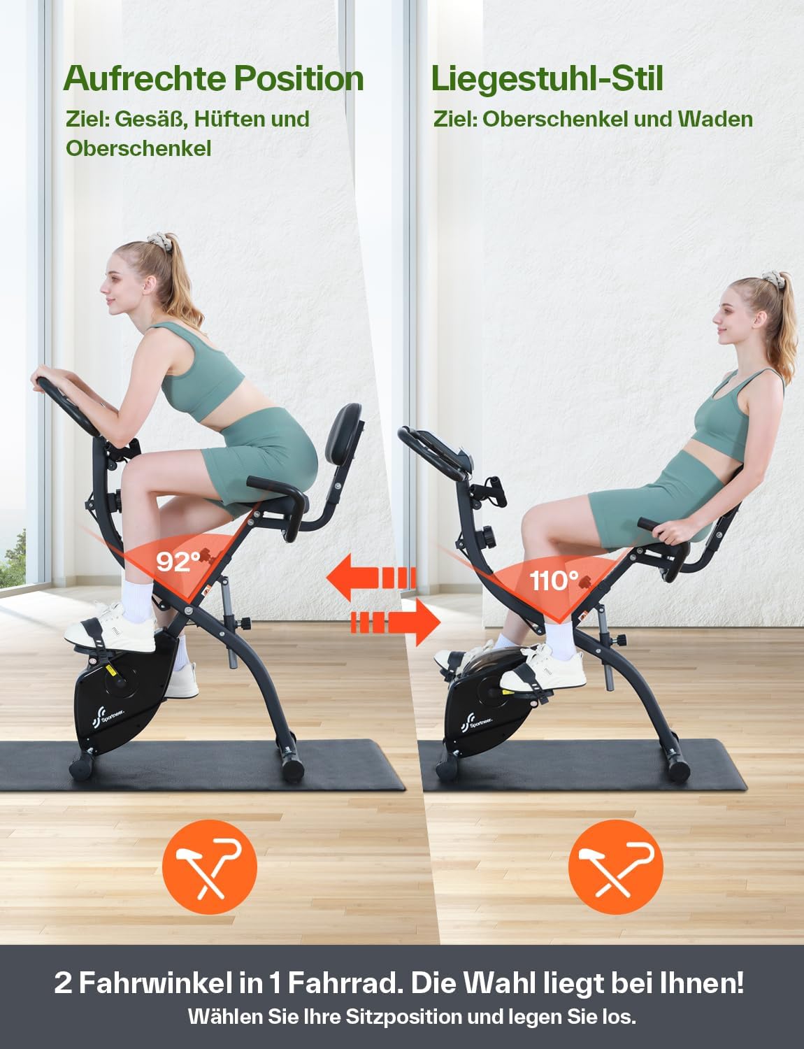 Sportneer Foldable Training Bike, 4-in-1-Ergometer, Innenreinrad mit 16 Widerstandsniveaus, mit LCD-Anzeige und Handimpulssensoren faltbar, für Anfänger und Fachkräfte faltbar – Bild 4