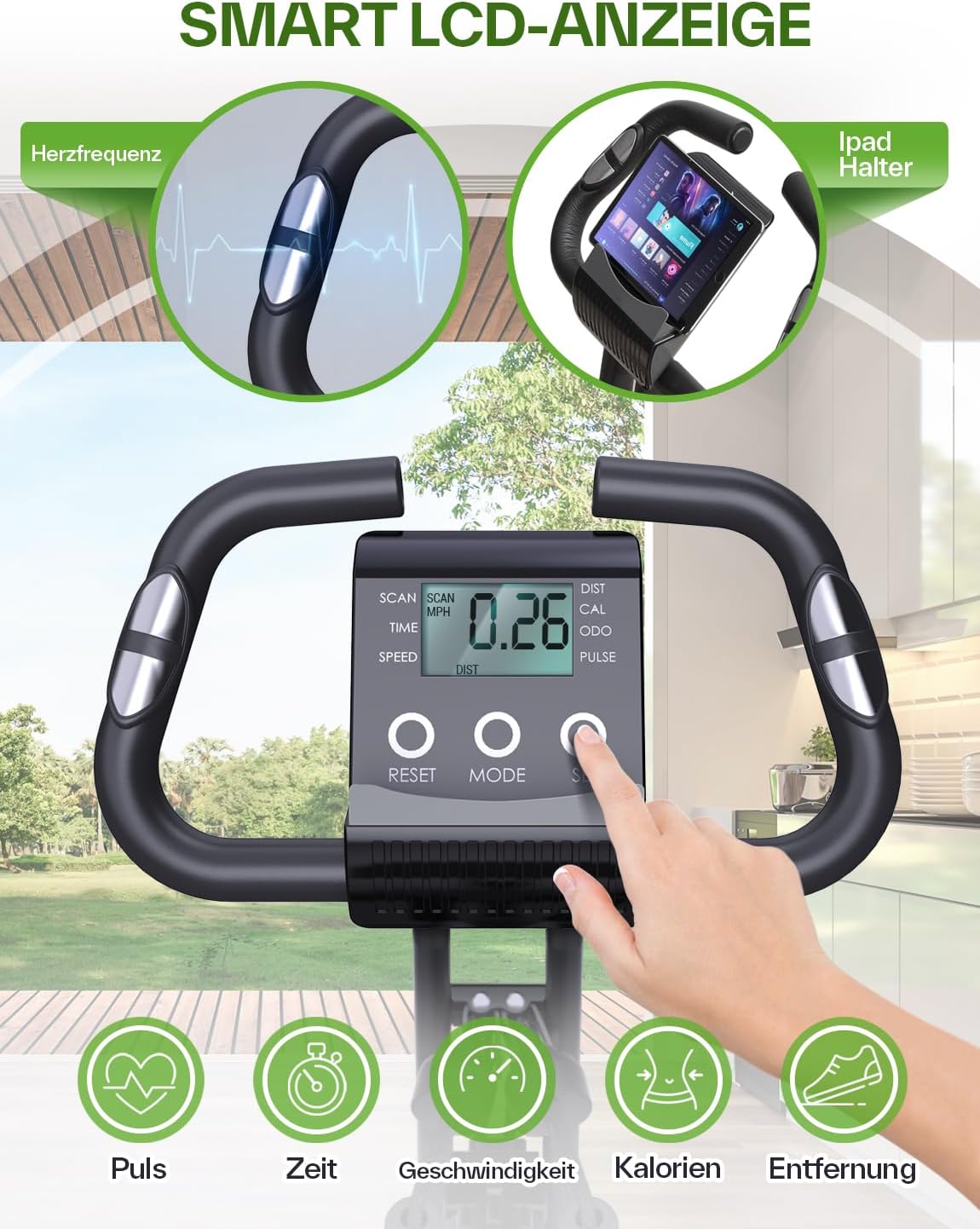 Sportneer Foldable Training Bike, 4-in-1-Ergometer, Innenreinrad mit 16 Widerstandsniveaus, mit LCD-Anzeige und Handimpulssensoren faltbar, für Anfänger und Fachkräfte faltbar – Bild 7