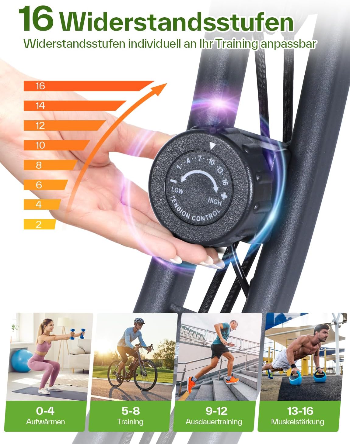 Sportneer Foldable Training Bike, 4-in-1-Ergometer, Innenreinrad mit 16 Widerstandsniveaus, mit LCD-Anzeige und Handimpulssensoren faltbar, für Anfänger und Fachkräfte faltbar – Bild 6