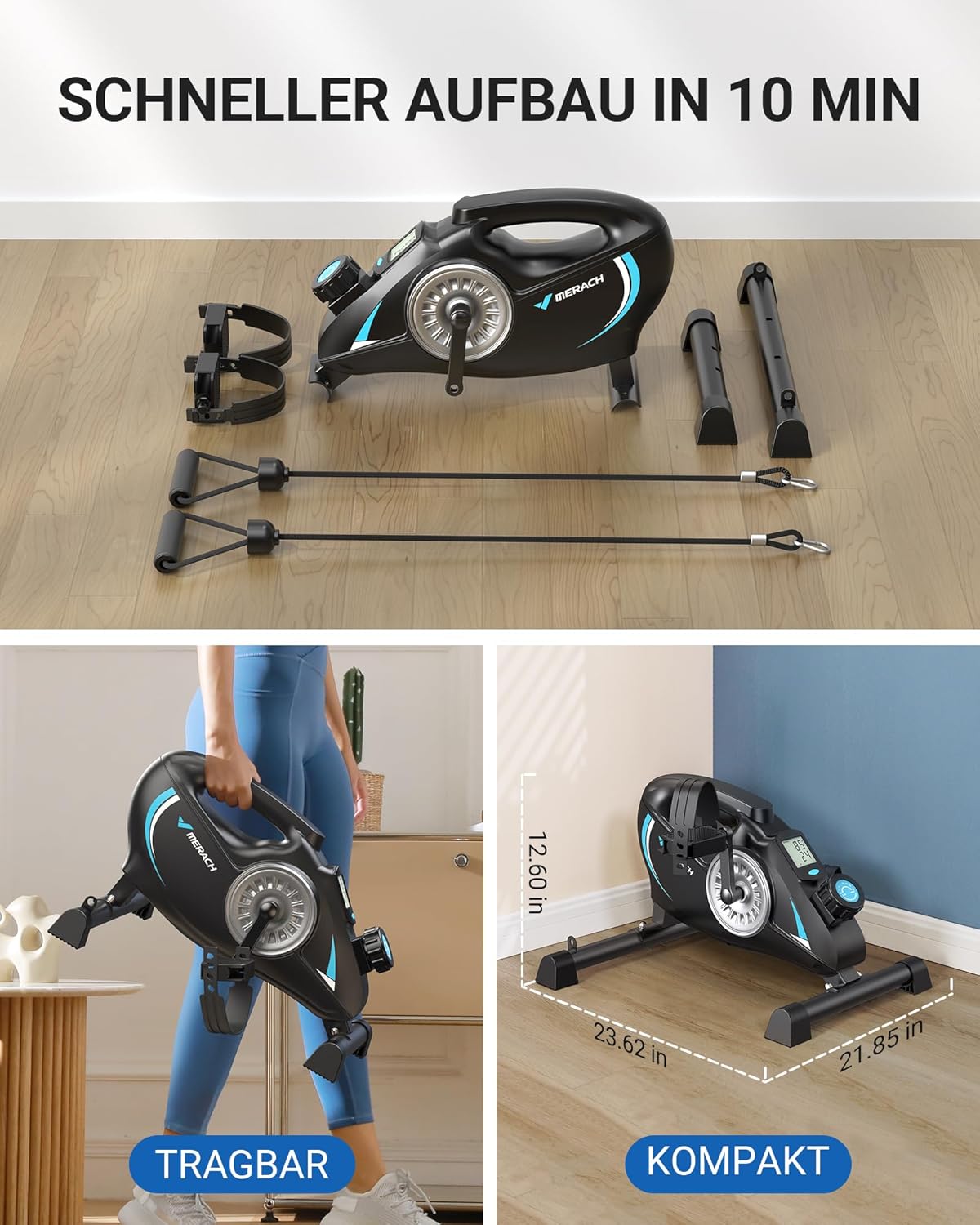 Merach Pedal Trainer, Leg Trainer für zu Hause, Mini-Übungsrad für Senioren mit 2 Widerstandsbändern und Nicht-Schlupfmatte, Heimtrainer, Fitness-Gerät für Zuhause, Büro, Raumsparung – Bild 5