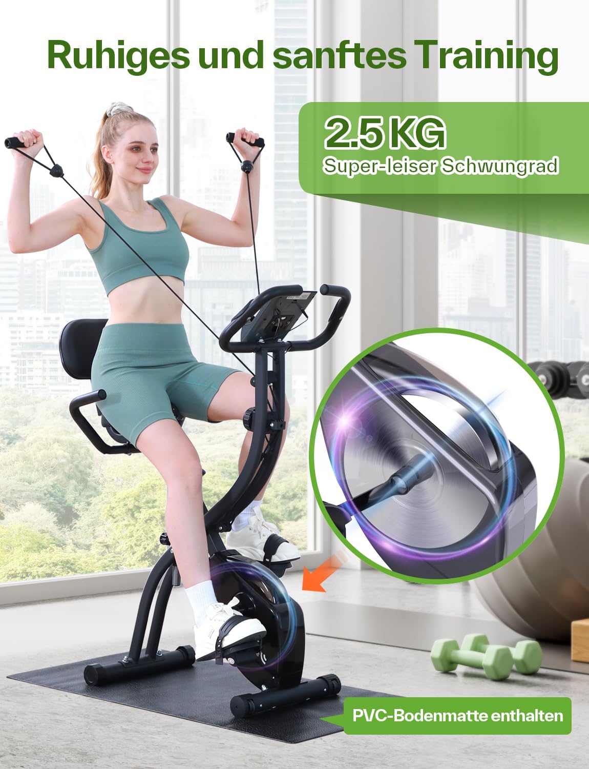 Sportneer Foldable Training Bike, 4-in-1-Ergometer, Innenreinrad mit 16 Widerstandsniveaus, mit LCD-Anzeige und Handimpulssensoren faltbar, für Anfänger und Fachkräfte faltbar – Bild 2