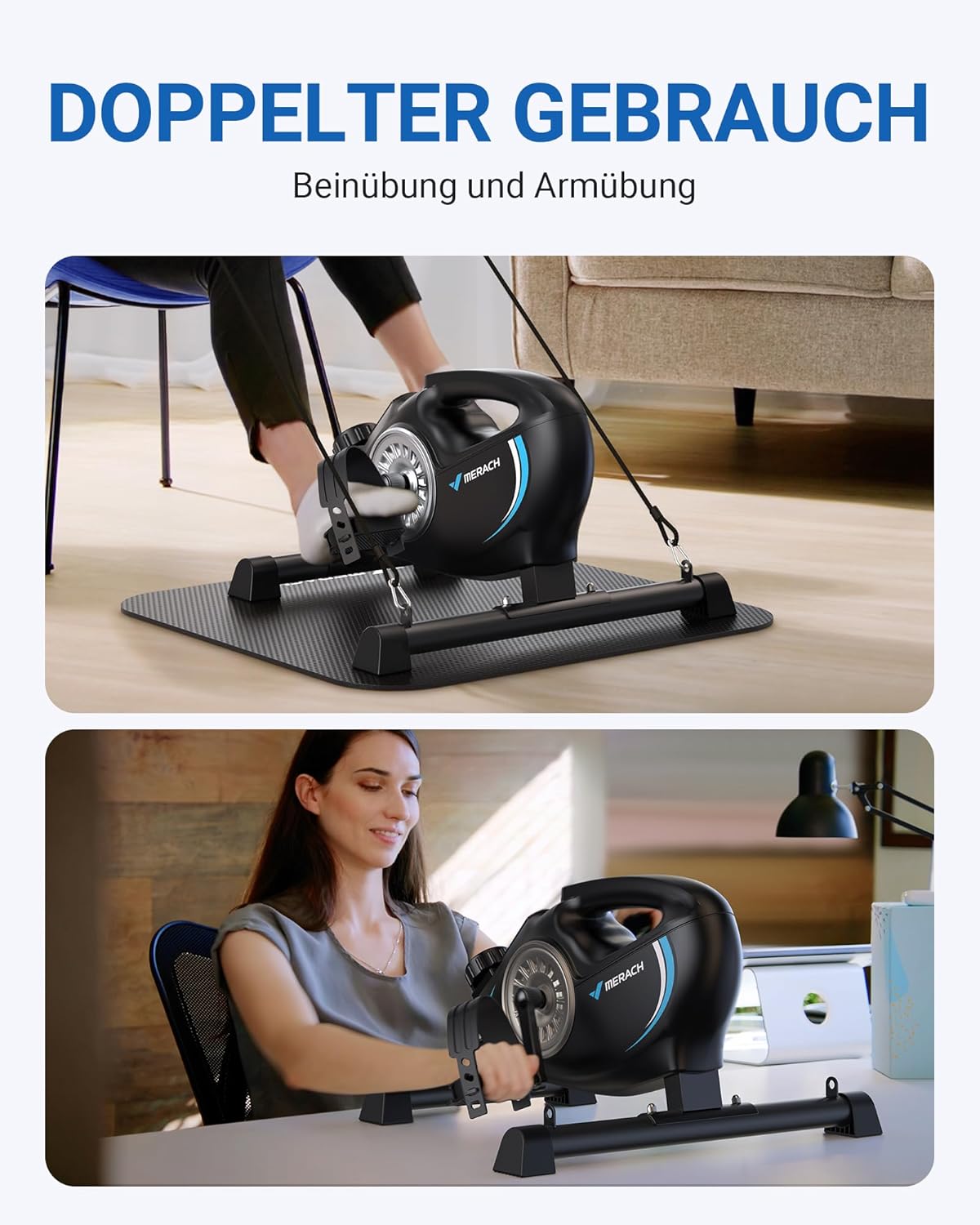 Merach Pedal Trainer, Leg Trainer für zu Hause, Mini-Übungsrad für Senioren mit 2 Widerstandsbändern und Nicht-Schlupfmatte, Heimtrainer, Fitness-Gerät für Zuhause, Büro, Raumsparung – Bild 4