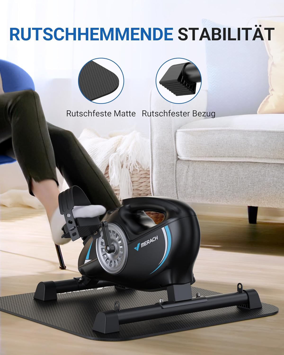 Merach Pedal Trainer, Leg Trainer für zu Hause, Mini-Übungsrad für Senioren mit 2 Widerstandsbändern und Nicht-Schlupfmatte, Heimtrainer, Fitness-Gerät für Zuhause, Büro, Raumsparung – Bild 2