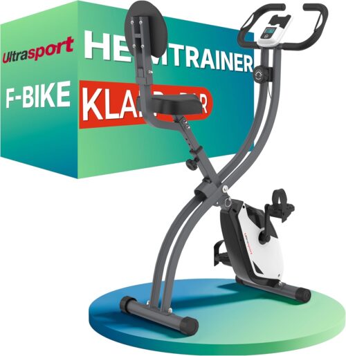Ultrasport F-Bike 150/200, Trainingrad, 8 Widerstandsniveaus, Tablettenhalter, Handimpulssensoren, faltbar, platzsparend, LCD-Display für Sportler und Senioren
