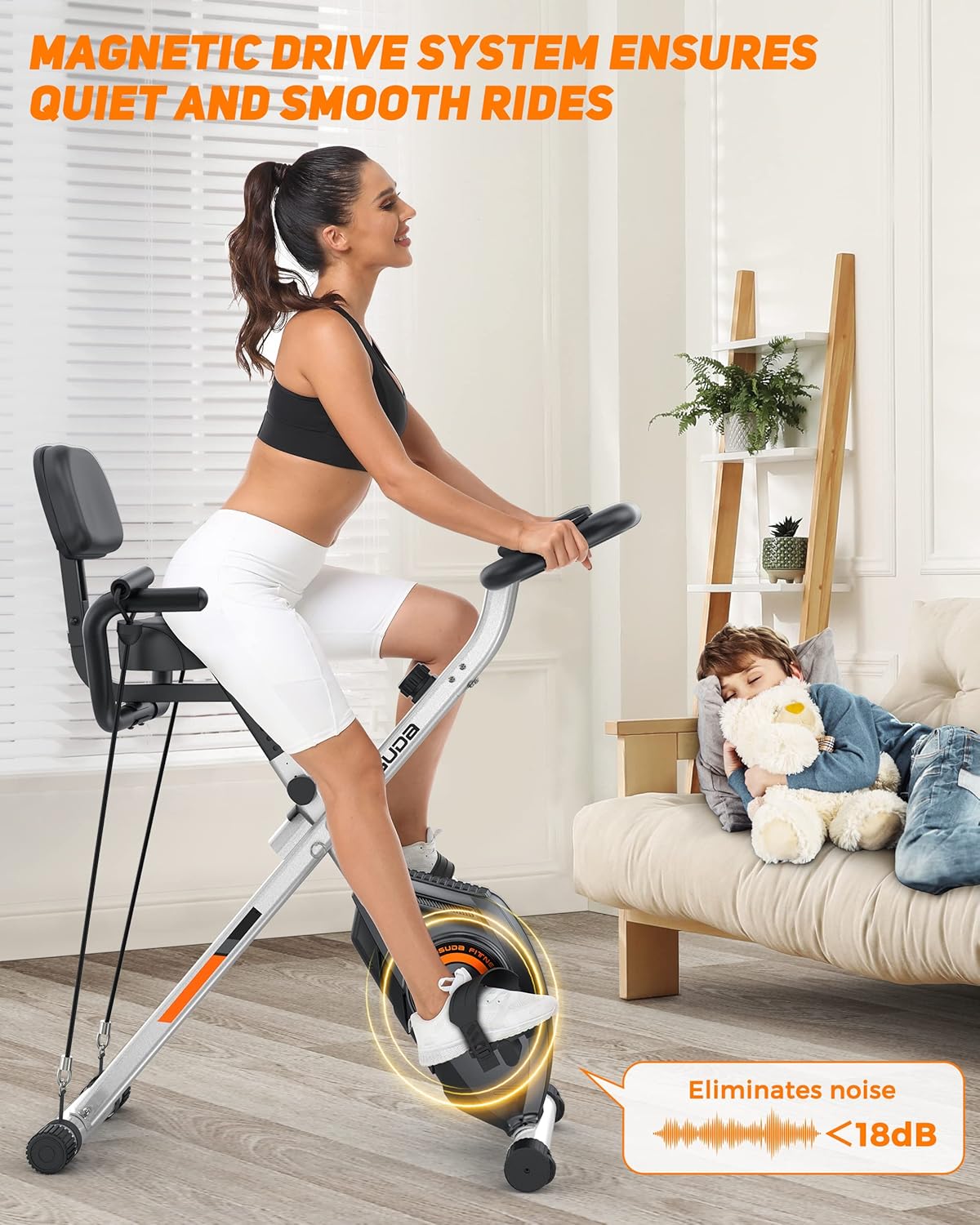 Yosuda 3-in-1-Falten-Training-Fahrrad, faltbares Übungsrad, 150 kg Ladungskapazität, platzsparendes Trainingrad mit integriertem Widerstandsband, 8 Magnetwiderstandsniveaus – Bild 3
