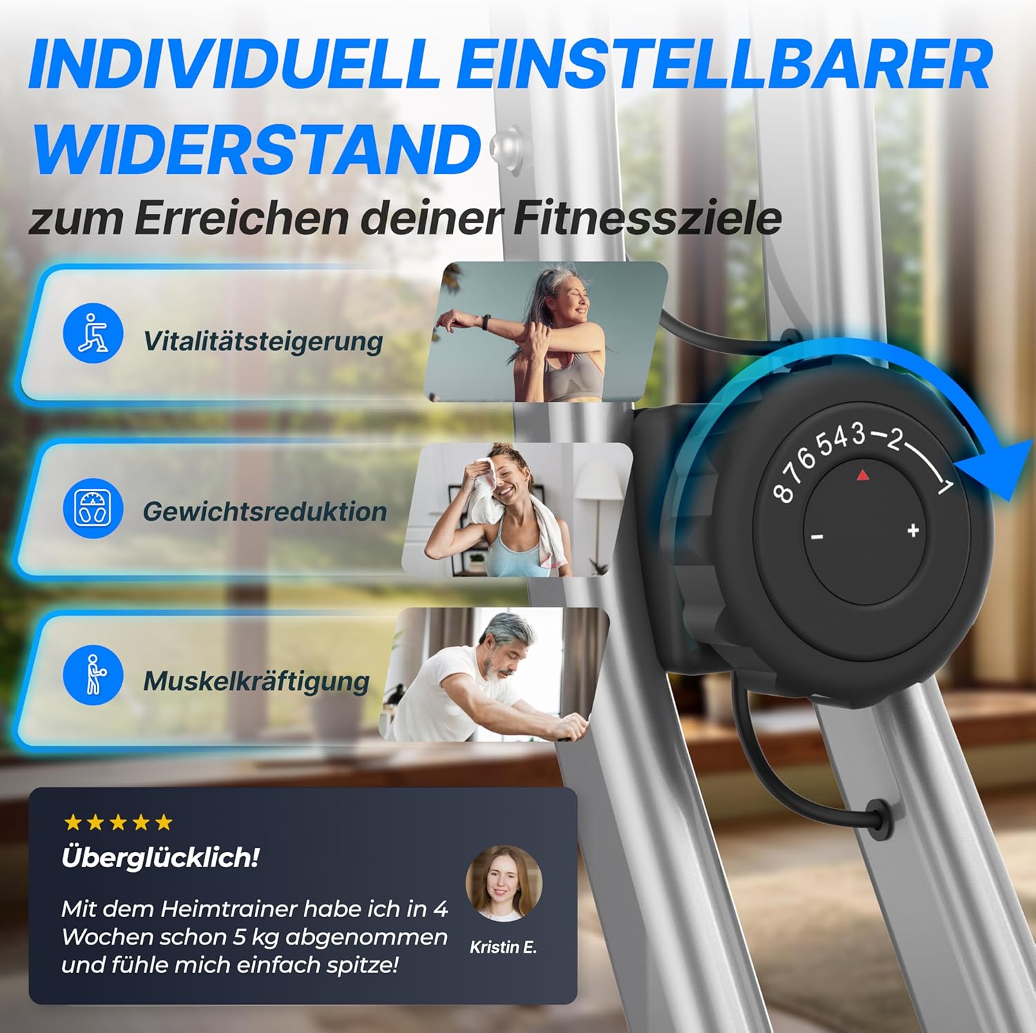 Ultrasport Folding -Trainingfahrrad, Heimtrainer, Fahrrad, extra ruhig bis zu 130 kg mit Komfortsattel, Ergometer, Trainingsrad, Fitnessrad, Innenrad, Trimmrad – Bild 5