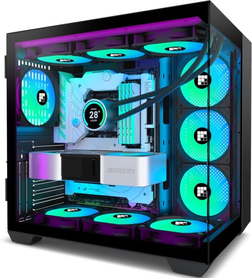 Foifkin PC-Hülle-Vorinstallierter 6 PWM Argb-Lüfter, ATX Mid-Tower Gaming PC-Hülle, 270 ° Panoramablas mit Typ-C, F600 (Schwarz, F600)