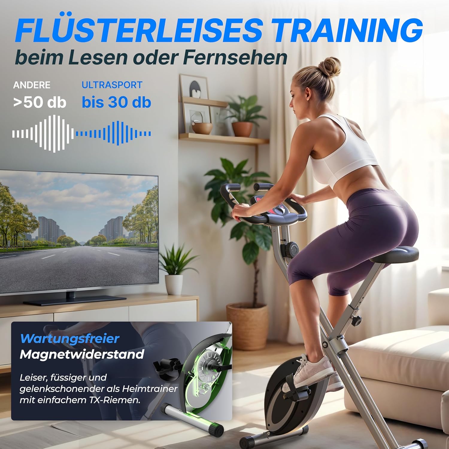 Ultrasport Folding -Trainingfahrrad, Heimtrainer, Fahrrad, extra ruhig bis zu 130 kg mit Komfortsattel, Ergometer, Trainingsrad, Fitnessrad, Innenrad, Trimmrad – Bild 4
