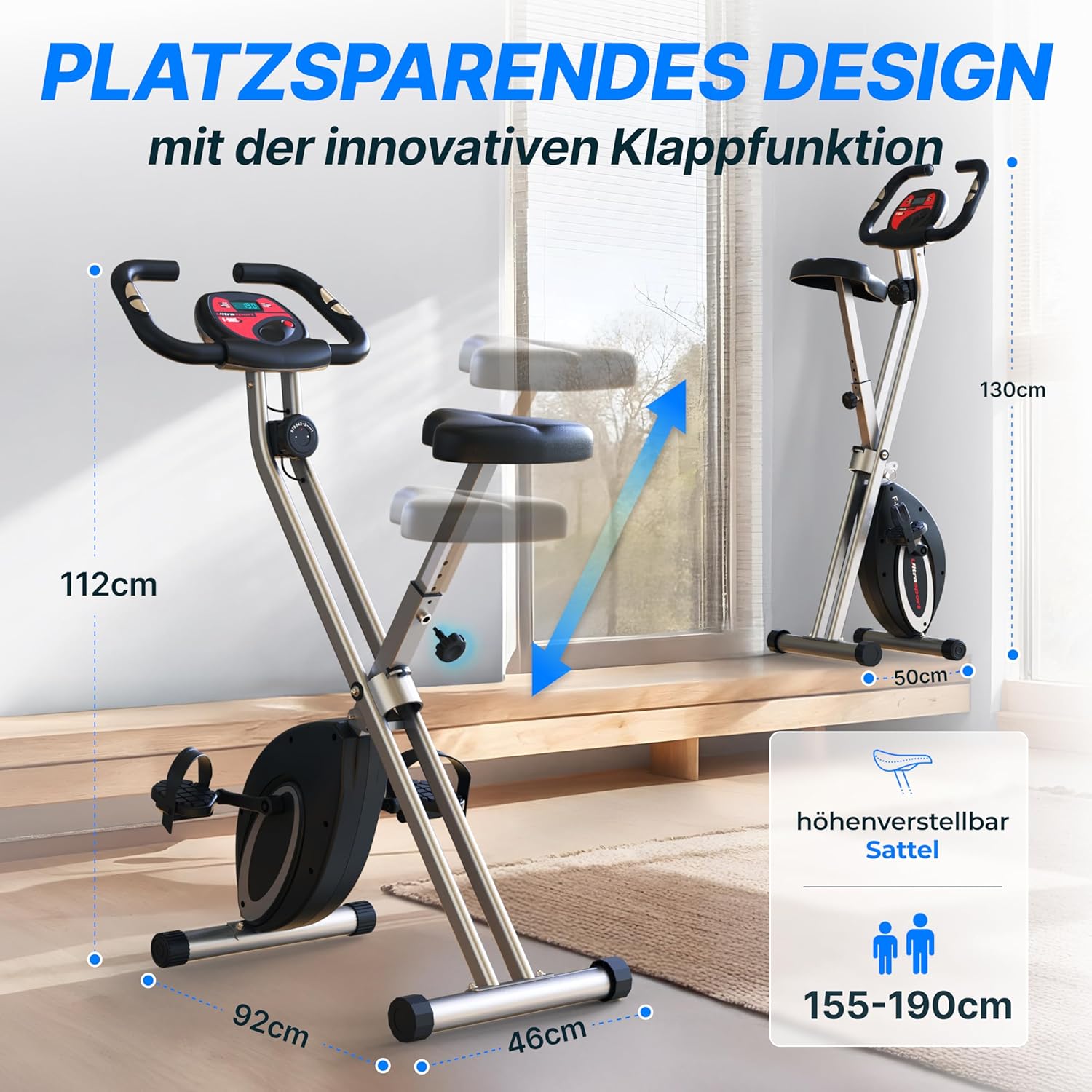 Ultrasport Folding -Trainingfahrrad, Heimtrainer, Fahrrad, extra ruhig bis zu 130 kg mit Komfortsattel, Ergometer, Trainingsrad, Fitnessrad, Innenrad, Trimmrad – Bild 7