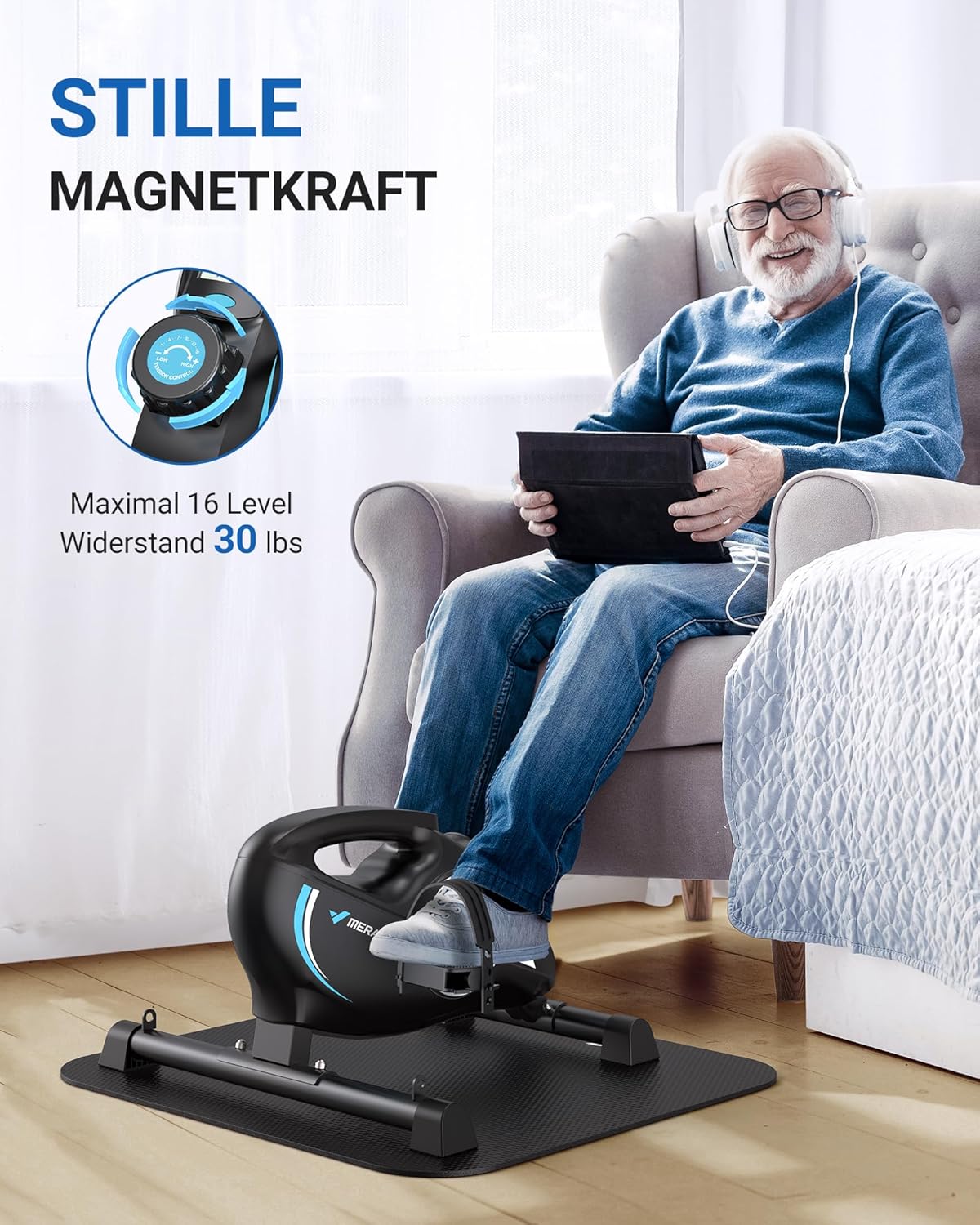 Merach Pedal Trainer, Leg Trainer für zu Hause, Mini-Übungsrad für Senioren mit 2 Widerstandsbändern und Nicht-Schlupfmatte, Heimtrainer, Fitness-Gerät für Zuhause, Büro, Raumsparung – Bild 3