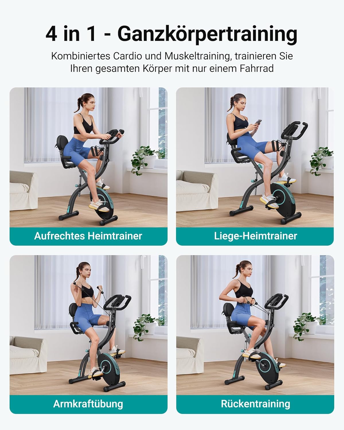 Merach 4-in-1-faltbares Übungsrad mit LCD-Monitor und Handimpulsmessung, magnetisches Ergometer-Trainingrad mit bequemem Sitzkissen, Fitnessbikes für Zuhause, Platzeinsparung – Bild 2