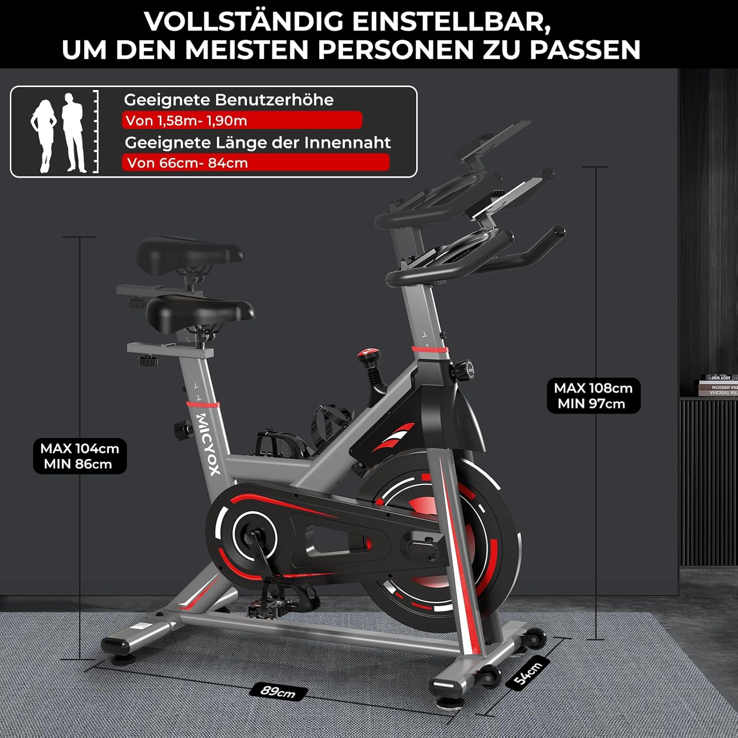 Micyox-Ergometer-Übungsbike Th-X3-Fitnessräder mit Magnetwiderstand, Innenkardio-Training, LCD-Monitor mit iPad-Inhaber, Heimtrainer, 150 kg Ladungskapazität – Bild 6
