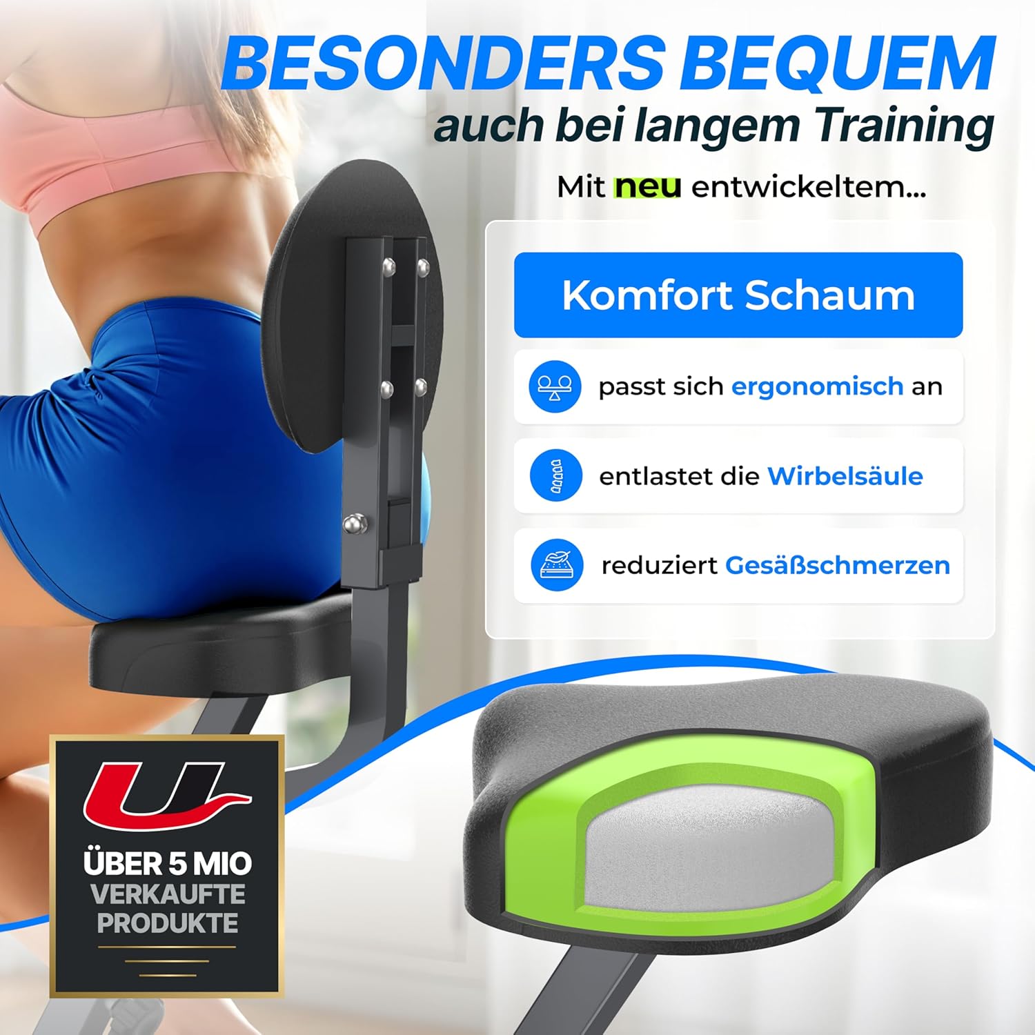 Ultrasport F-Bike 150/200, Trainingrad, 8 Widerstandsniveaus, Tablettenhalter, Handimpulssensoren, faltbar, platzsparend, LCD-Display für Sportler und Senioren – Bild 2