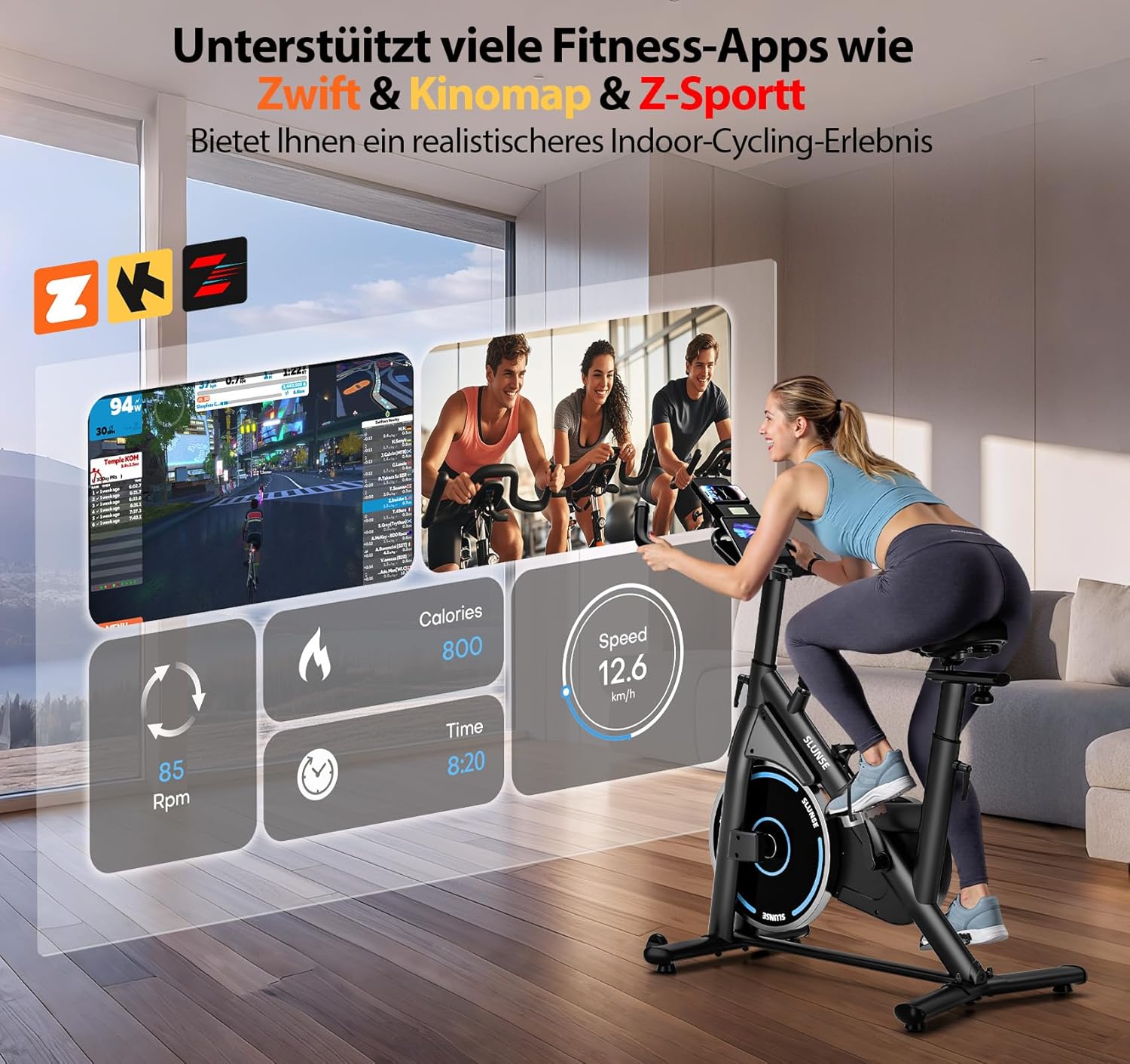 Slunse Quiet Home Trainer Ergometer mit App -Verbesserung des LCD -Monitors, Innenbike mit einstellbarem Widerstand und Fitnessbike bis zu 180 kg für Cardio -Training zu Hause – Bild 2